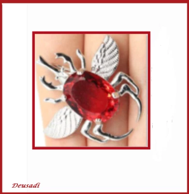 Pendente Bellissimo Con Beetle Argento E Pietra Rosso Rubino - Immagine 1 di 2