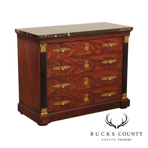 Henkel Harris Empire Style Mahogany Marble Top Chest of Drawers Cover