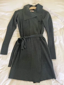Cable Melbourne, Longline Cardigan, 100% Wool, SizeS, Bottle Green, Belt - Picture 1 of 8