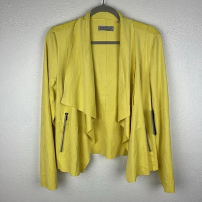 Cárdigan chaqueta amarilla Bagatelle para mujer mediano imitación gamuza drapeado frente abierto Foto 1 de 4