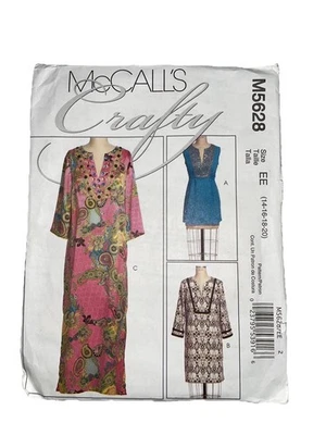 McCalls Crafty Kaftan Caftan Tunic Top Pattern Size EE 14-20 Boho Uncut - Image 1 of 2