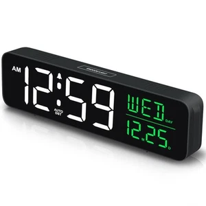 Large Display Digital Alarm Clock, Dimmable, Plug-In, Date/Day/Temp Display. - Picture 1 of 7
