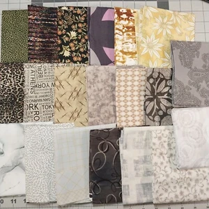 20 Cotton FQ Lot Fat Quarters Bundle - Neutrals - Black, Gray, Brown - Picture 1 of 6