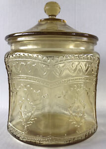 Vintage Amber Depression Glass Cookie Biscuit Jar Federal Glass Patrician