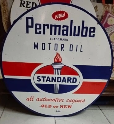 Permalube Oil Pure Porcelain Enamel Heavy Metal Sign 30  inches  Double side - Image 1 of 4