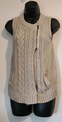 Kenji Cable Knit Sweater Vest Partial Zip Tan/Wheat Size M 10/12 - Image 1 of 4