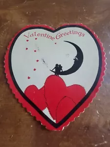 "Saluti di San Valentino" Sagoma Uomo Luna Vintage anni '30 a Forma di Cuore San Valentino - Foto 1 di 3