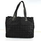 AUTH Chanel New Travel Line Shoulder Tote Bag Nylon Leather Black B1792G605