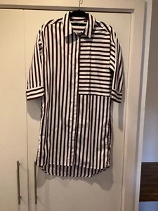 Next Burgundy And Cream Striped Longline Loose Shirt BNWT RRP £40 - Picture 1 of 2