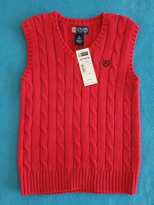 Chaleco Suéter Chaps Niños Talla 6 Rojo Tejido con Cable Algodón Cuello en V Nuevo con Etiquetas Precio de venta sugerido por el fabricante $30 Foto 1 de 4