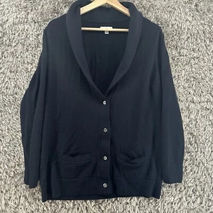 LL Bean Signature Cardigan Womens Large Navy Blue Merino Wool Button Up Grandpa - Picture 1 of 11