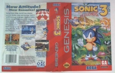 Sonic The Hedgehog 3 (Sega Genesis) Cover Art Only No Manual or Game - Image 1 of 2