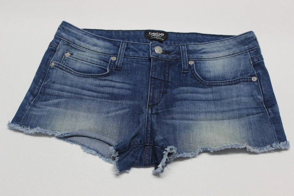 Bebe Mujer Crudo Dobladillo Vintage Lavado Corte Denim Shortie Corto 28 Foto 1 de 4