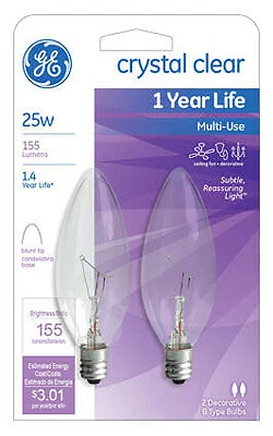 Light Bulb, Candelabra, Clear, 25-Watt, 2-Pk. - Image 1 of 1