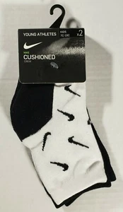 New Nike Young Athletes Cushioned Crew Socks 7C-10C 2 Pair Black/Wht - Picture 1 of 3