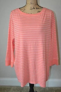 Jones New York Peach/White Striped Tunic w Gold Buttons on Shoulders - 3X - Picture 1 of 2