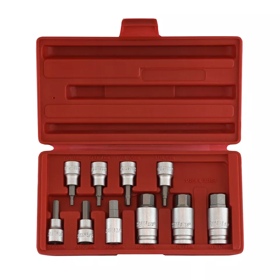 10pc Drop Forged SAE 3/8" & 1/2" Drive Hex Key Allen Head Socket Bit Set  - Image 1 of 1