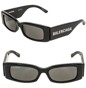 BALENCIAGA MAX Square 0260 Black 001 Fashion Logo Narrow Slim Sunglasses BB0260 - Picture 1 of 10