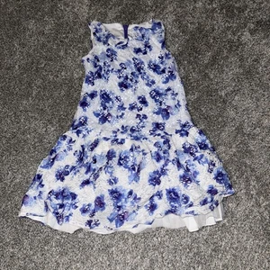 Children’s  Place Girls Blue White Floral Pattern Textured Dress - Picture 1 of 4