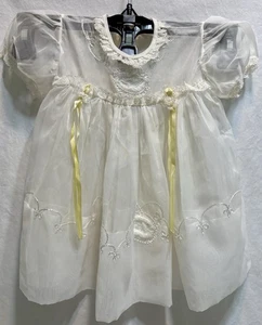 Vintage Christening Gown Off White W/ Yellow Ribbons Little Folks Gift Wear - Picture 1 of 12