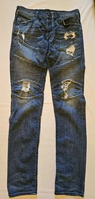 True Religion Rocco Moto Biker Rider Relaxed Skinny Med Wash Jeans Stretch 30x34 - Image 1 of 4