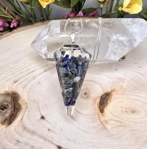 Natural Lapis Lazuli Orgonite Pendulum Necklace, 6 Sided / Lapis Lazuli Pendulum - Picture 1 of 10