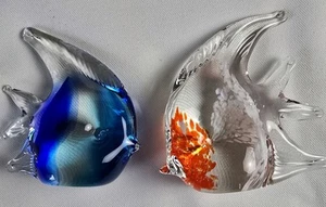 2 anges poissons soufflés à la main figurine style Murano aquarium presse papier art verre - Photo 1 sur 12