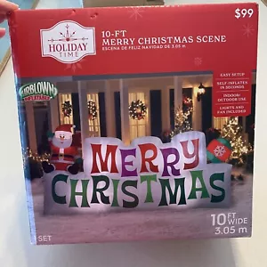 New!! Holiday Time 10ft Wide Merry Christmas Scene Self Inflates Lights And Fan - Picture 1 of 4