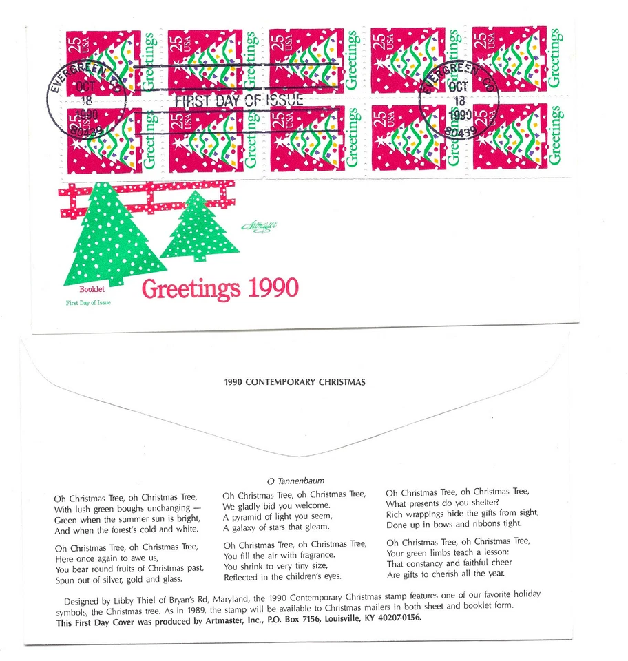 2516a  Christmas 1990, Christmas Tree booklet pane of 10,  Artmaster FDC - Image 1 of 1