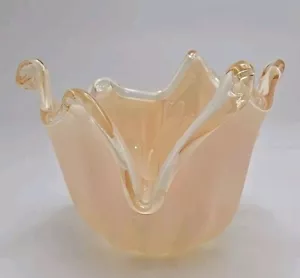 Murano Glas Schale groß Champagner irisierend Kunst Fluss Welle Vase Hand Made Italy - Bild 1 von 20
