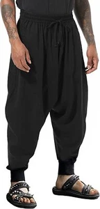 Men Elastic Waist Harem Pants Loose Drawstring Drop Crotch Trousers X-Large B... - Picture 1 of 7