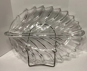 Large Crystal Leaf Exquisite Iridescent 3 Dimensional Bowl Tray Heavy - Picture 1 of 9
