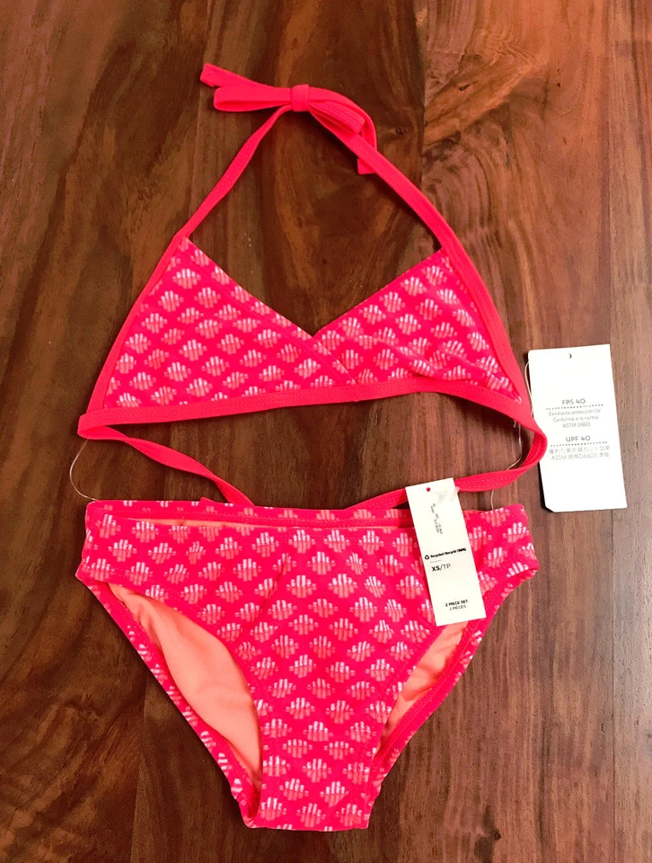 Nuevo Conjunto de Bikini Antiguo Azul Marino Niñas 2 Piezas Rosa Caliente Estampado Geométrico UPF 40 Natación 4 5 Foto 1 de 1