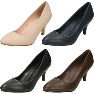 Ladies Spot On Mid Heel Pointed Toe Court 'Shoes' - Picture 1 of 37