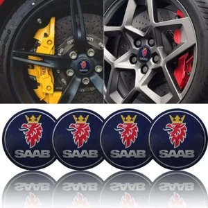SAAB Blue Centre Hub Caps. 63mm x 4 Set. ALLOY WHEELS 9-3 93 95 900 9-5 etc - Picture 1 of 6