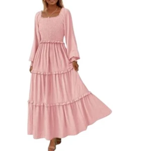 PRETTY GARDEN Women's Spring Long Sleeve Pink Maxi Dress Casual Square Neck XL - Picture 1 of 16