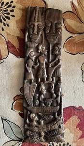 Large Striking African Wooden Wall Panel 127 x 37cm Warrior Hand Carved - Picture 1 of 12