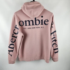 Abercrombie & Fitch Hoodie Mens Y2K Large Mauve Spellout Fleece Sweatshirt Logo - Picture 1 of 8