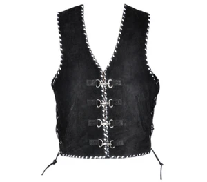 Motorcycle Suede Vest Waistcoat Color Motorbike Bike Riding Leather Braided Vest - Picture 1 of 23