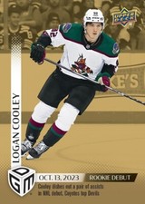 Gold /100 - 2023-24 UD NHL Game Dated Moments Rookie Debut Logan Cooley #5