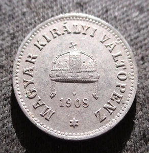 OLD COIN OF AUSTRIA-HUNGARY HABSBURG EMPIRE 10 FILLER 1908 FRANZ JOSEPH I - Picture 1 of 2