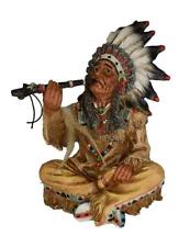 Indian Chief Smoking a Peace Pipe Figurine Native American Collection Sculpture