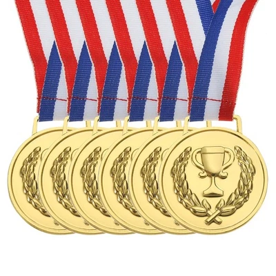 6 Pcs 2" Gold Award Metals, Winner Medals with Neck Ribbon Foto 1 de 4
