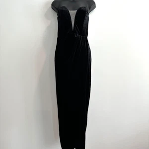 LULUS My Dream Come True schwarzes trägerloses Samt-Maxikleid Größe Small tiefer Ausschnitt - Bild 1 von 7