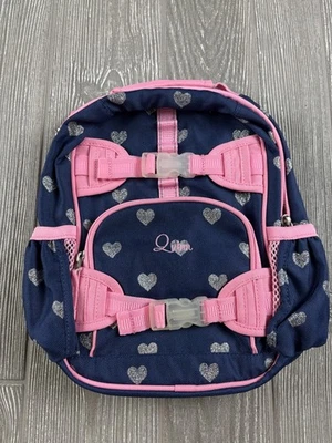 Mochila Pottery Barn Blue Hearts forro rosa niñas pequeñas cremallera "Quinn" Foto 1 de 4