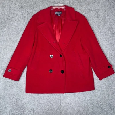 Abrigo Lands End Petite Rojo Mezcla Lana Doble Pecho Guisante Botones Ancla Talla M 10 Foto 1 de 4