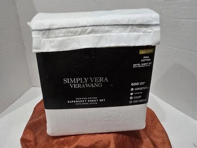 Juego de sábanas de algodón Simply Vera Wang CAL KING 600 TC Pima 4 piezas Blanco Nueva California Foto 1 de 4