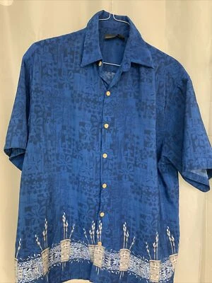 Camisa Hawaiana Massini Para Hombres Poliéster Pesado Aloha Azul Grande Tiki Idols Antorchas Foto 1 de 4