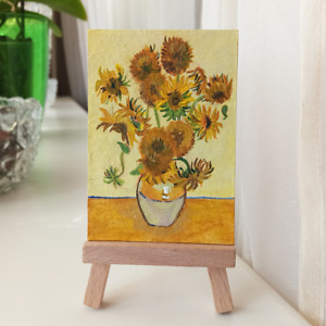 ACEO Original Painting by JTar a Vincent van Gogh Sunflowers Impressionism