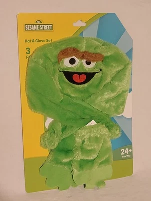 Juego de 3 sombreros y guantes de felpa Sesame Street Oscar The Grouch *NUEVO* Foto 1 de 3